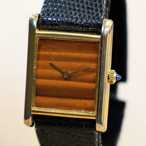 Vintage CARTIER Must de Cartier Watch 17 Jewels Tank Case & Tiger Eye Dial Wristwatch