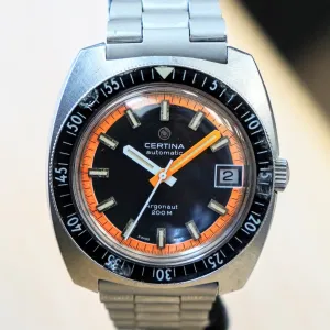Vintage CERTINA Automatic Argonaut Watch 200M Date Indicator Black & Orange Wristwatch