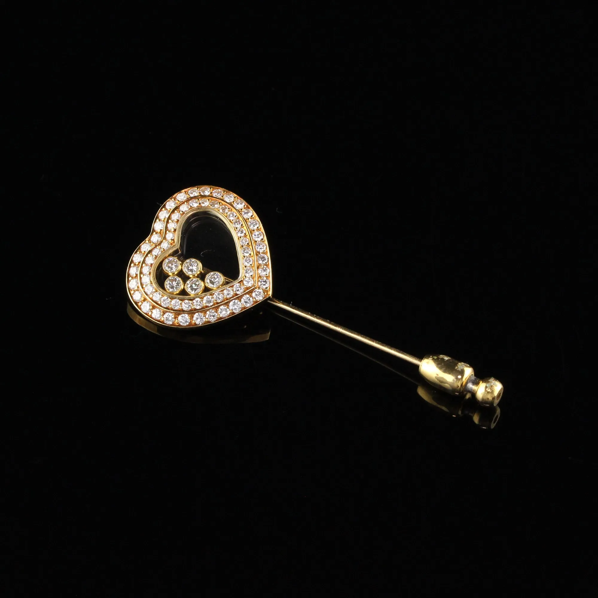 Vintage Chopard 18K Yellow Gold Happy Diamonds Heart Stick Pin