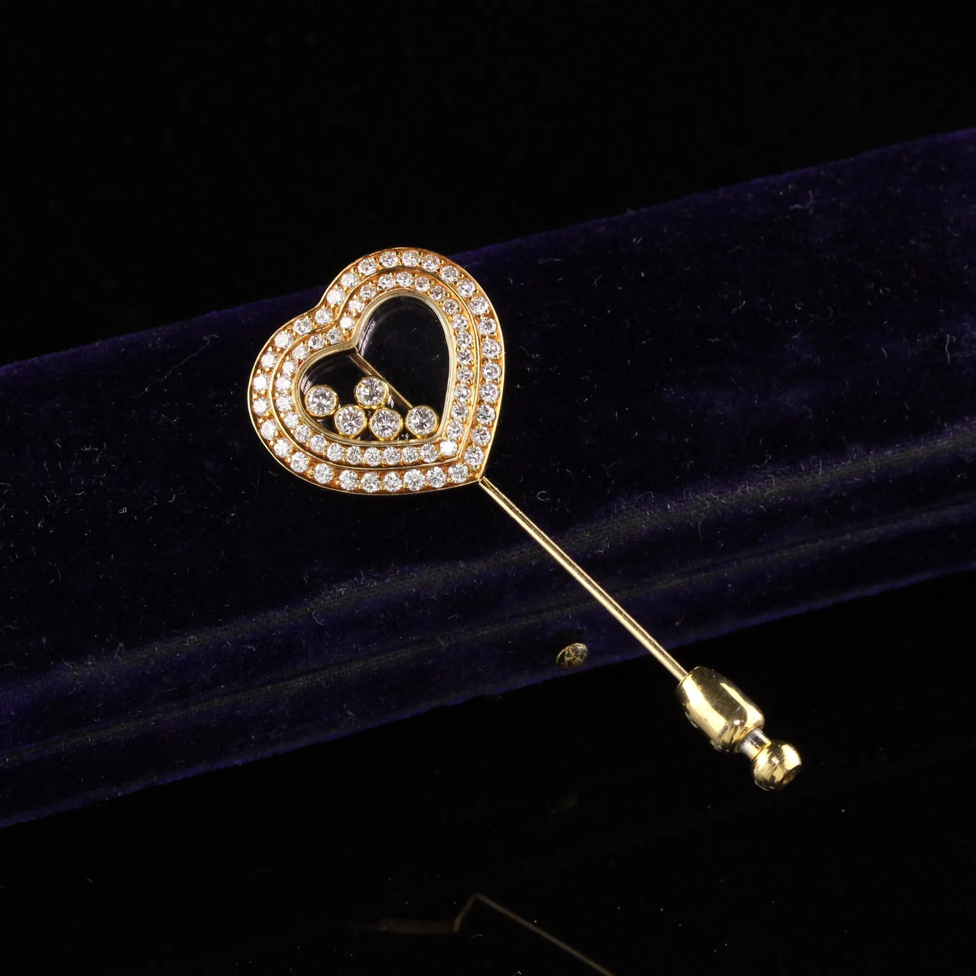 Vintage Chopard 18K Yellow Gold Happy Diamonds Heart Stick Pin