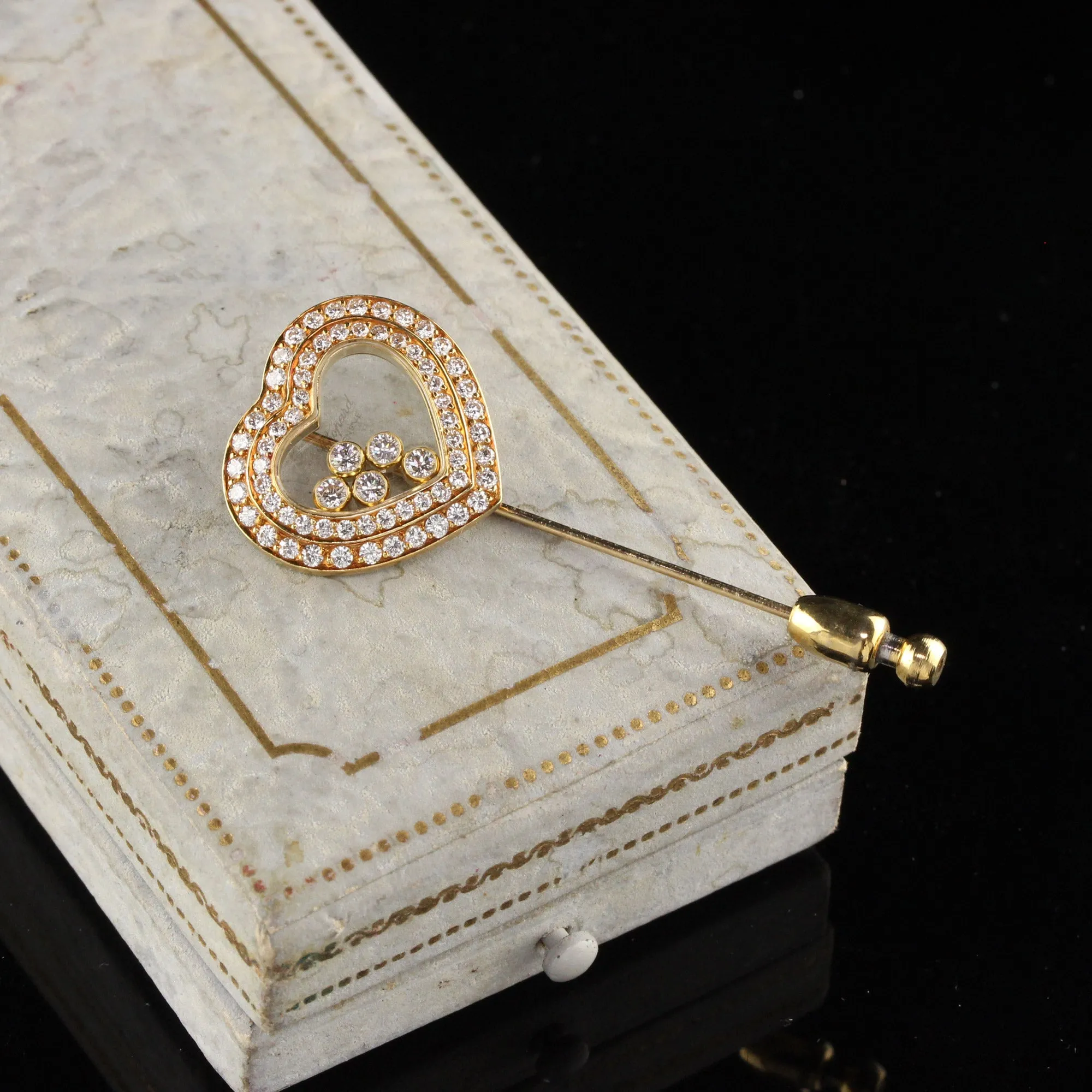 Vintage Chopard 18K Yellow Gold Happy Diamonds Heart Stick Pin