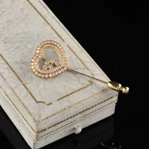 Vintage Chopard 18K Yellow Gold Happy Diamonds Heart Stick Pin