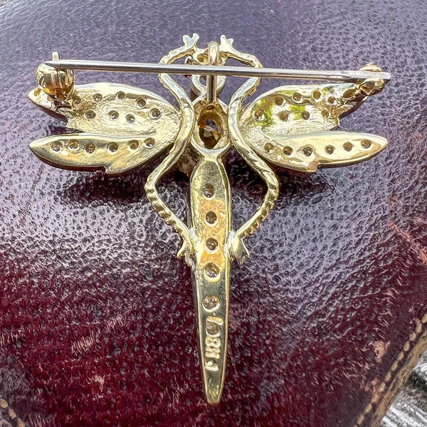 Vintage Diamond, Yellow Sapphire Emerald & Ruby Dragonfly Pin/ Pendant