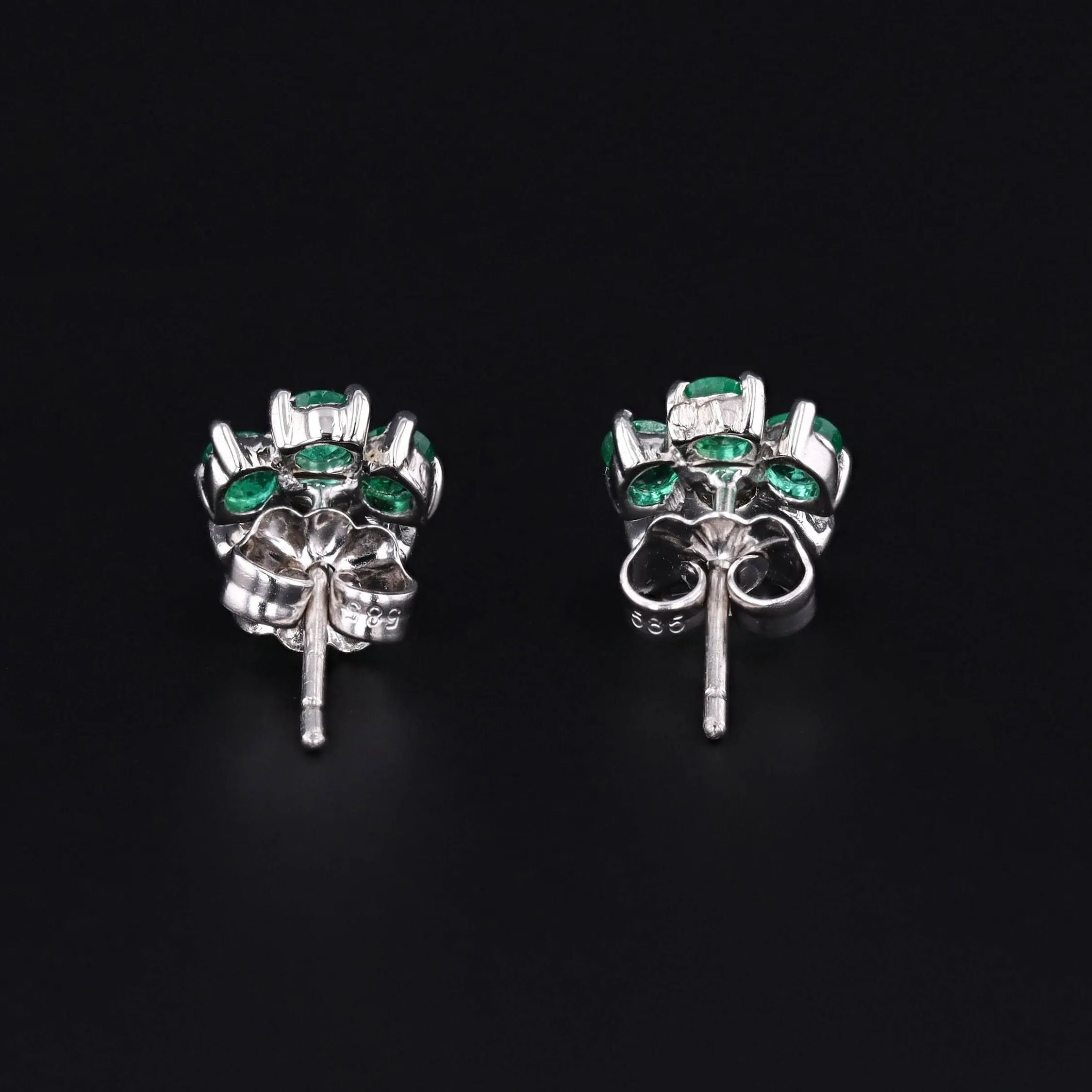 Vintage Emerald and Diamond Flower Stud Earrings