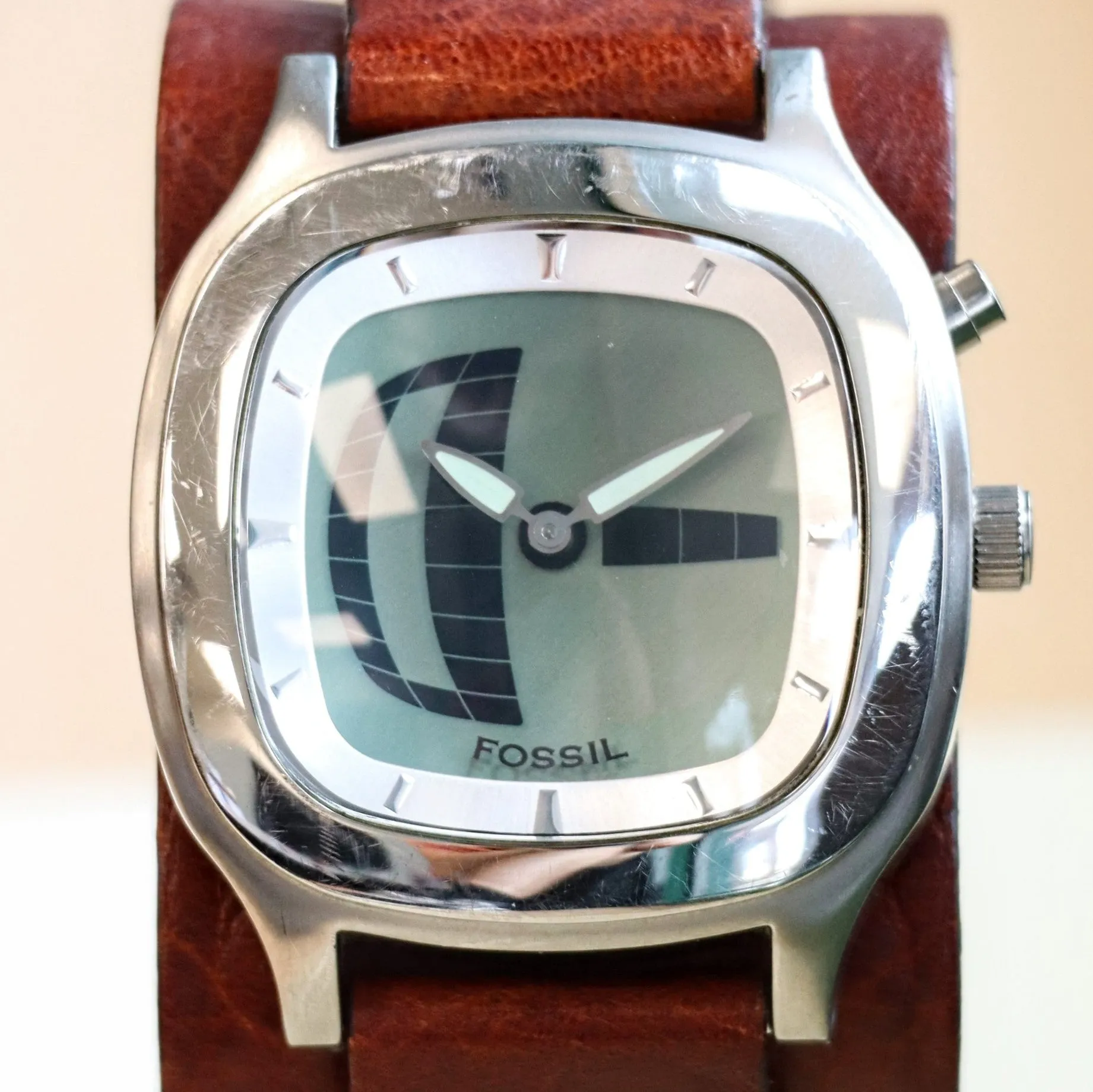 Vintage FOSSIL BIG TIC Digital/Analog Watch Ref. JR-8123 39mm Wristwatch - In box!