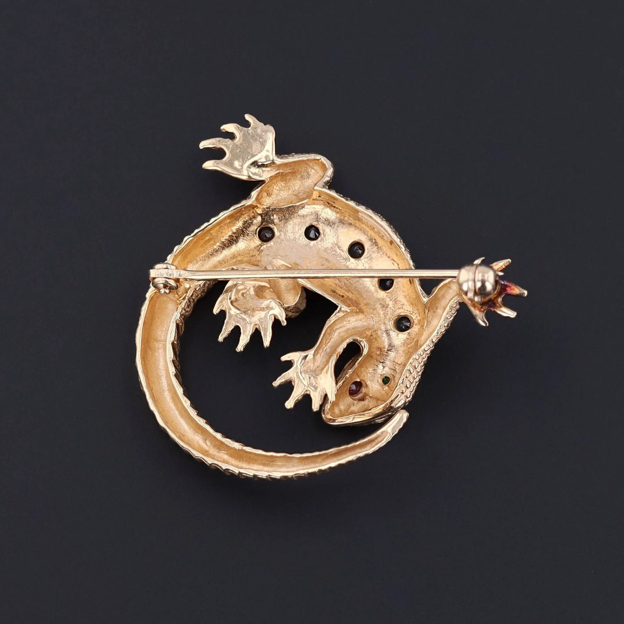 Vintage Lizard Brooch | 14k Gold, Sapphire, Ruby & Emerald Brooch