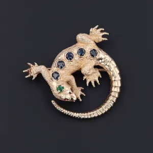 Vintage Lizard Brooch | 14k Gold, Sapphire, Ruby & Emerald Brooch