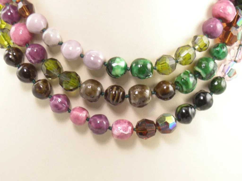 Vintage Multi Strand Bead Necklace and Earring Demi Parure Set Signed Vogue