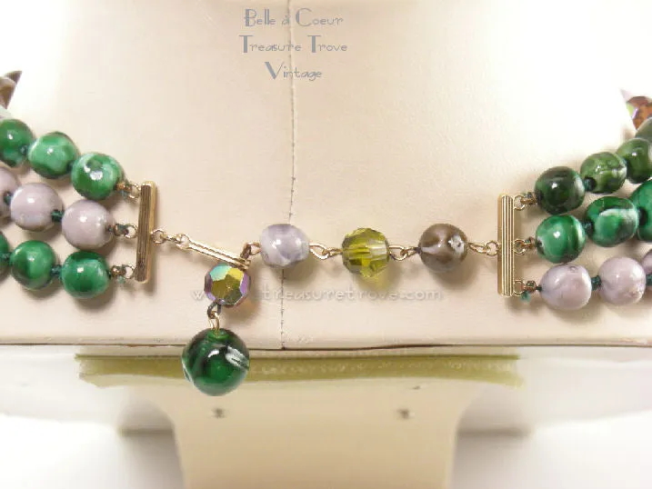Vintage Multi Strand Bead Necklace and Earring Demi Parure Set Signed Vogue