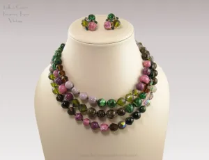Vintage Multi Strand Bead Necklace and Earring Demi Parure Set Signed Vogue