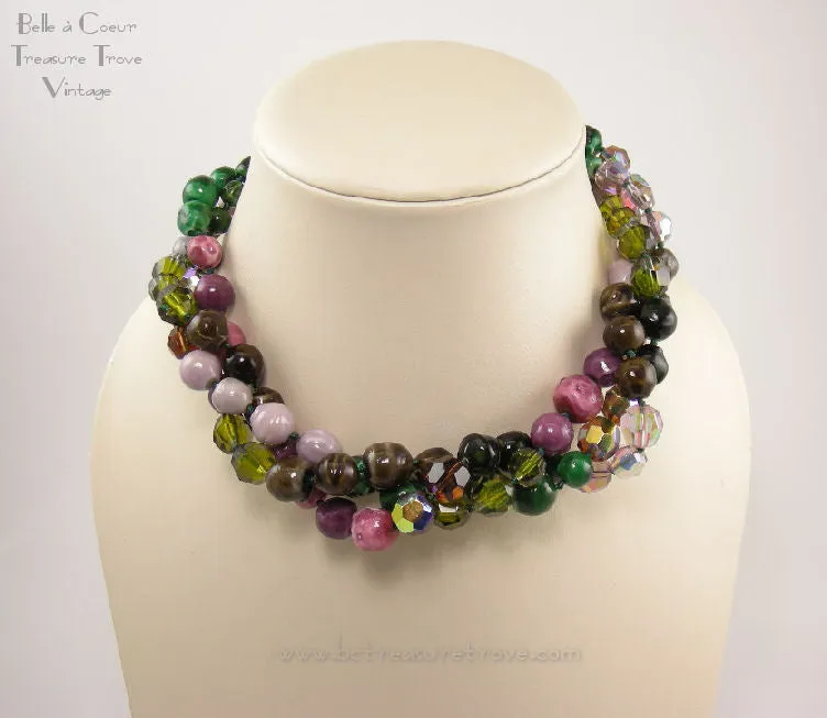 Vintage Multi Strand Bead Necklace and Earring Demi Parure Set Signed Vogue