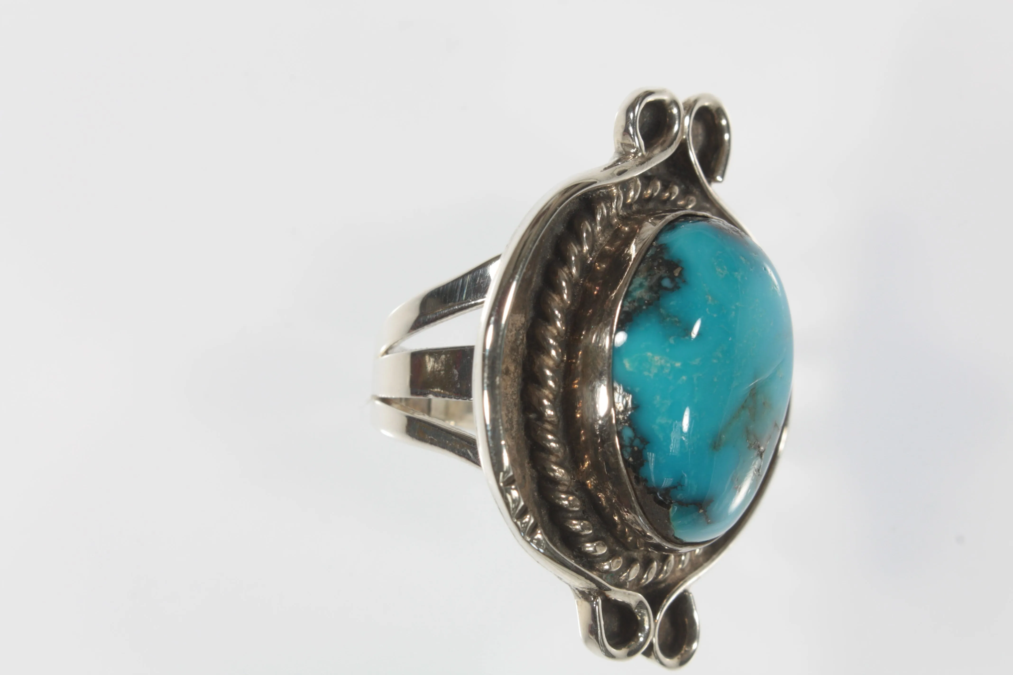 Vintage Navajo Turquoise Sterling Silver Ring Sz 6.75