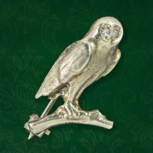 Vintage Owl Brooch 9ct Gold Diamond Eyes