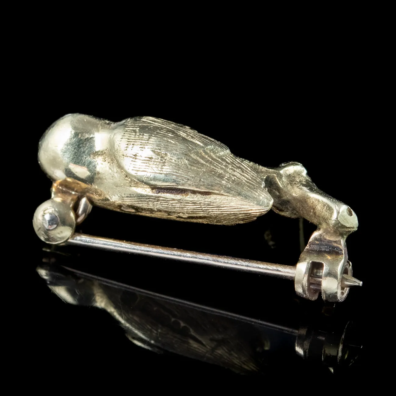 Vintage Owl Brooch 9ct Gold Diamond Eyes