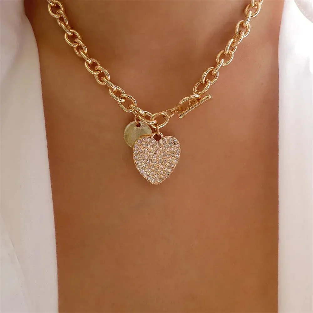 Vintage Punk Gold-plate Thick Chain Head Portrait Coin Pendant Necklace For Women Fashion Multilevel Geometric Hip Hop Jewelry