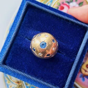 Vintage retro 18K gold blue sapphire diamond bombe star ring