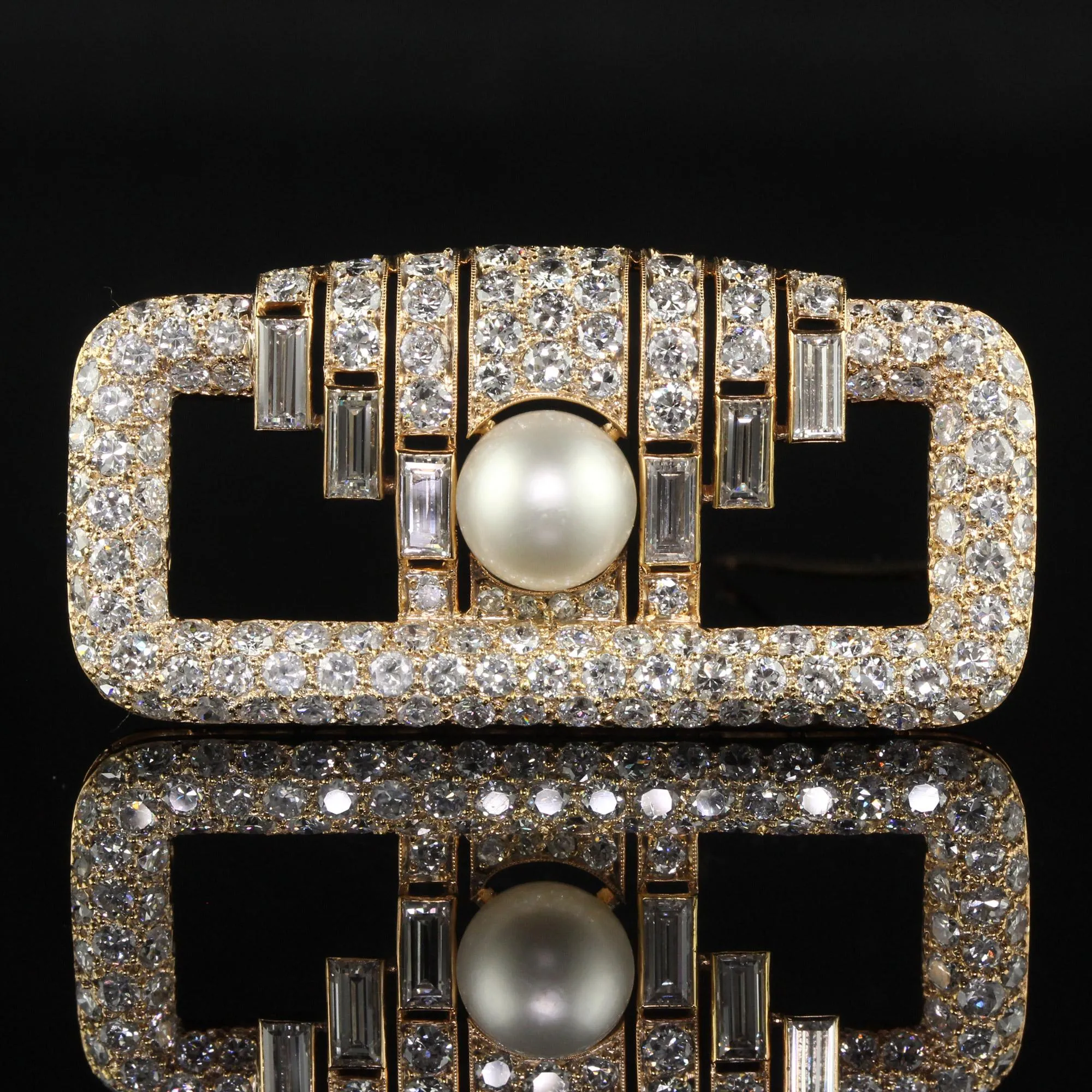 Vintage Retro Cartier 18K Yellow Gold Diamond Natural Pearl Brooch Pin - GIA
