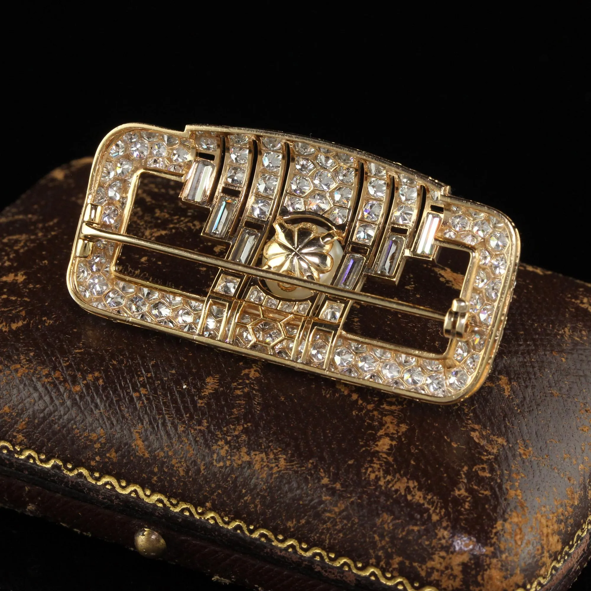 Vintage Retro Cartier 18K Yellow Gold Diamond Natural Pearl Brooch Pin - GIA
