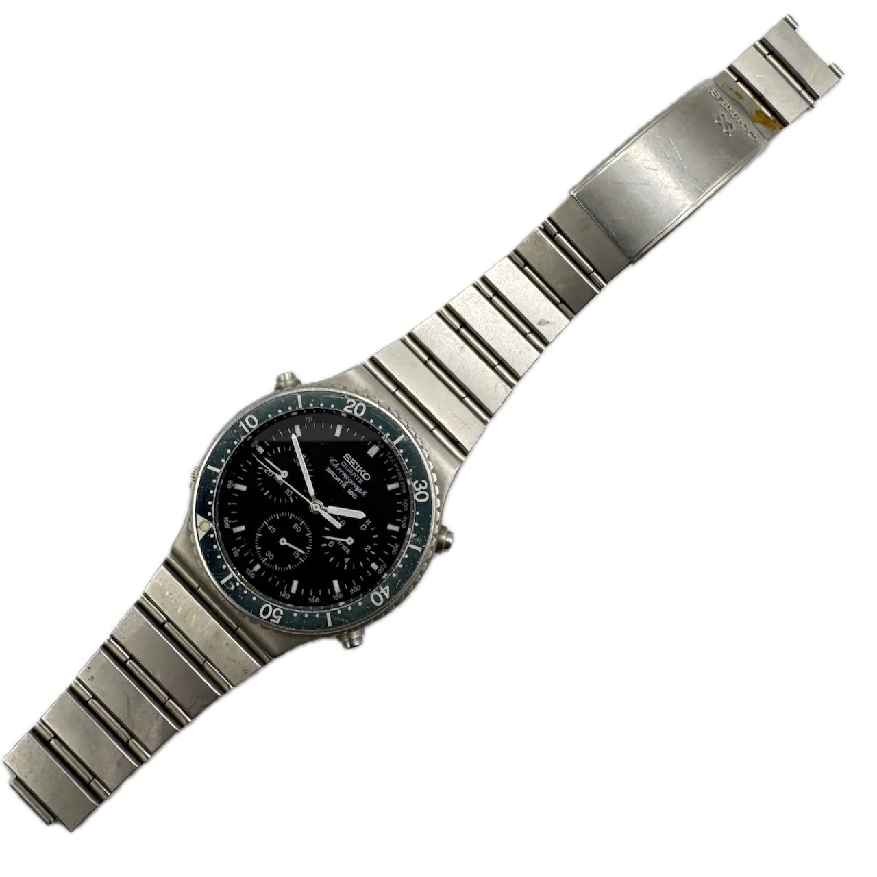 Vintage Seiko 7A28-7049 Sports 100 Men's Quartz Chronograph Wristwatch Steel