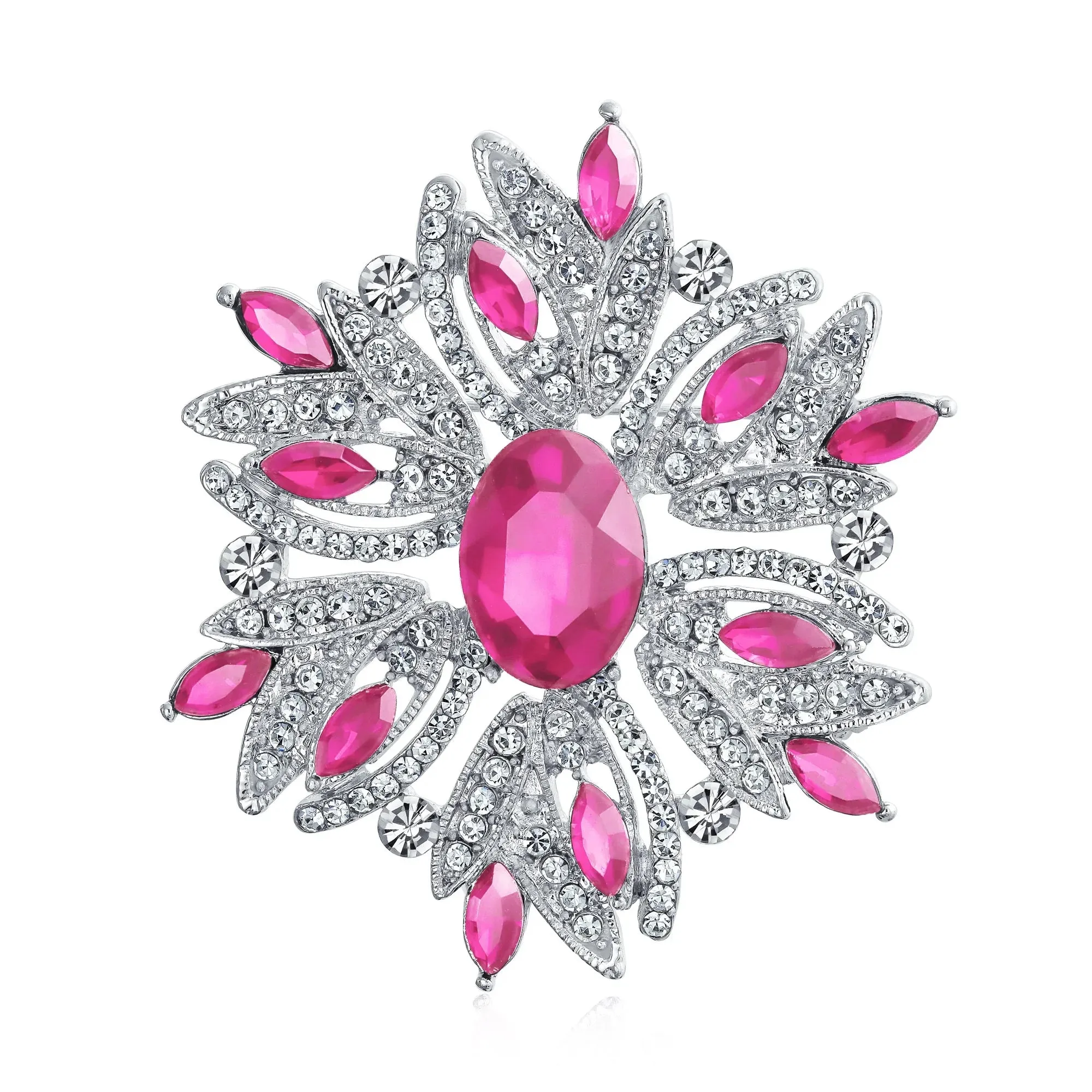 Vintage Style Gemstone Crystal Flower Art Deco Brooche Pin for Scarves