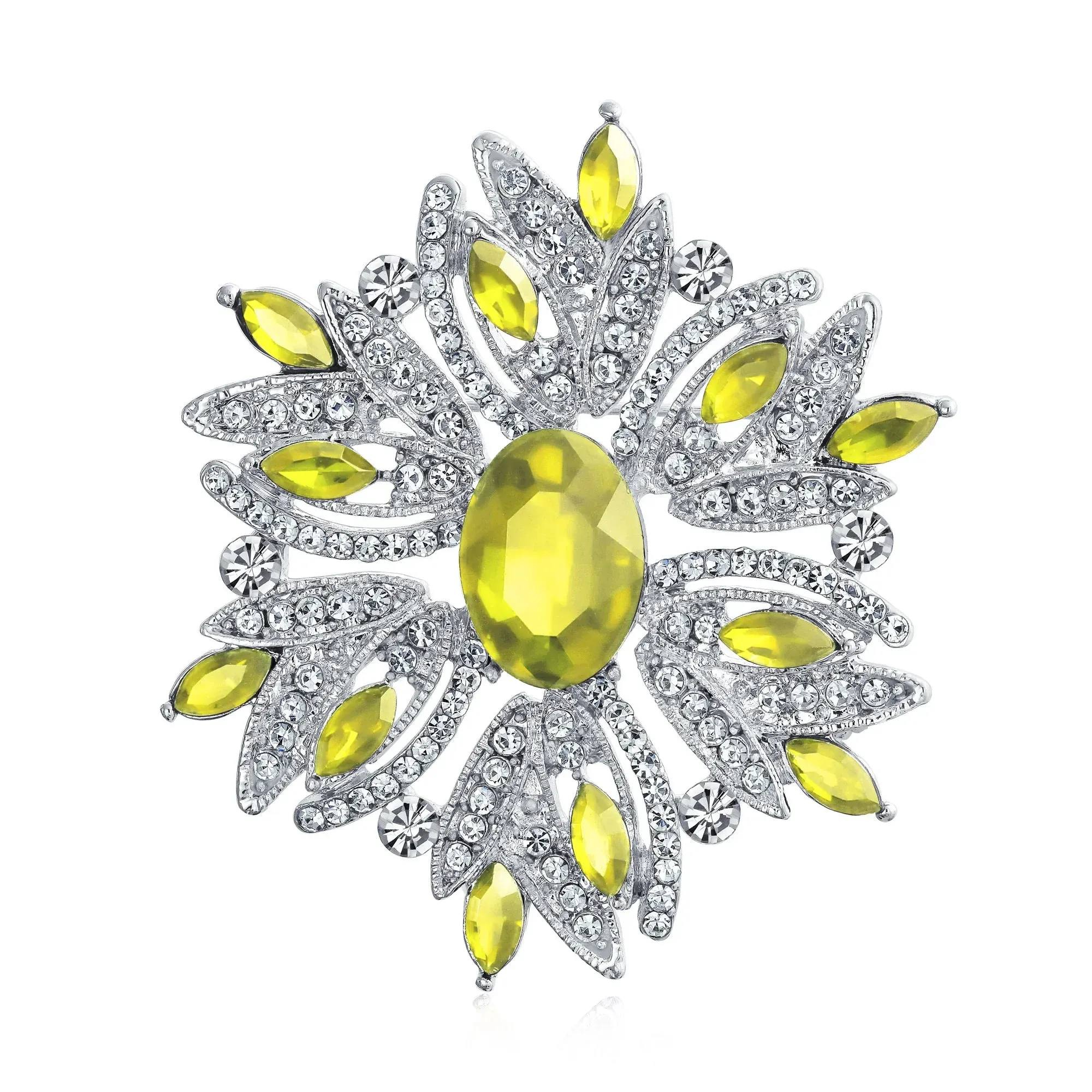 Vintage Style Gemstone Crystal Flower Art Deco Brooche Pin for Scarves
