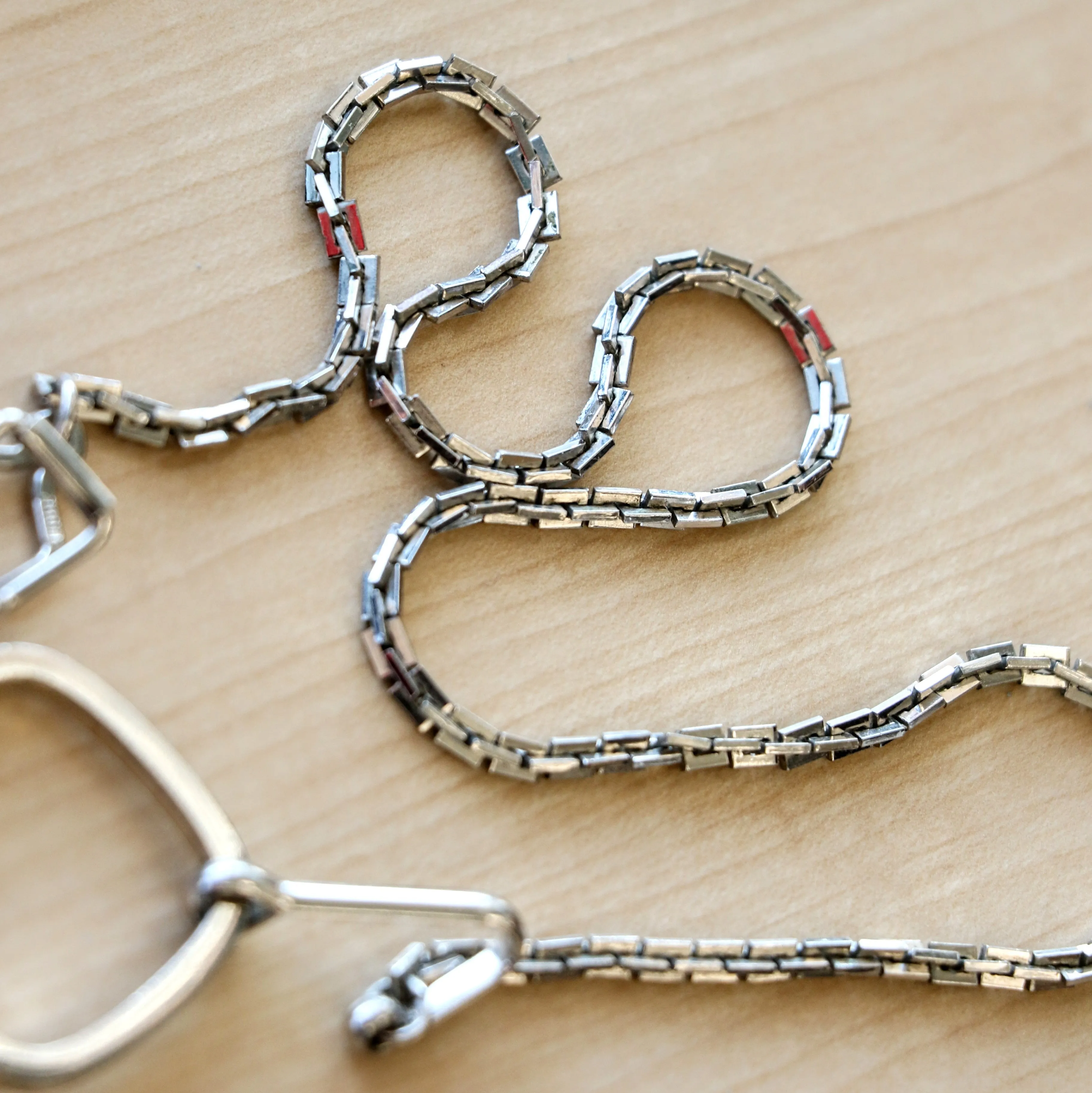 Vintage SWANK Pocket Watch Chain Fancy Silver Tone Square Link with Square Fob