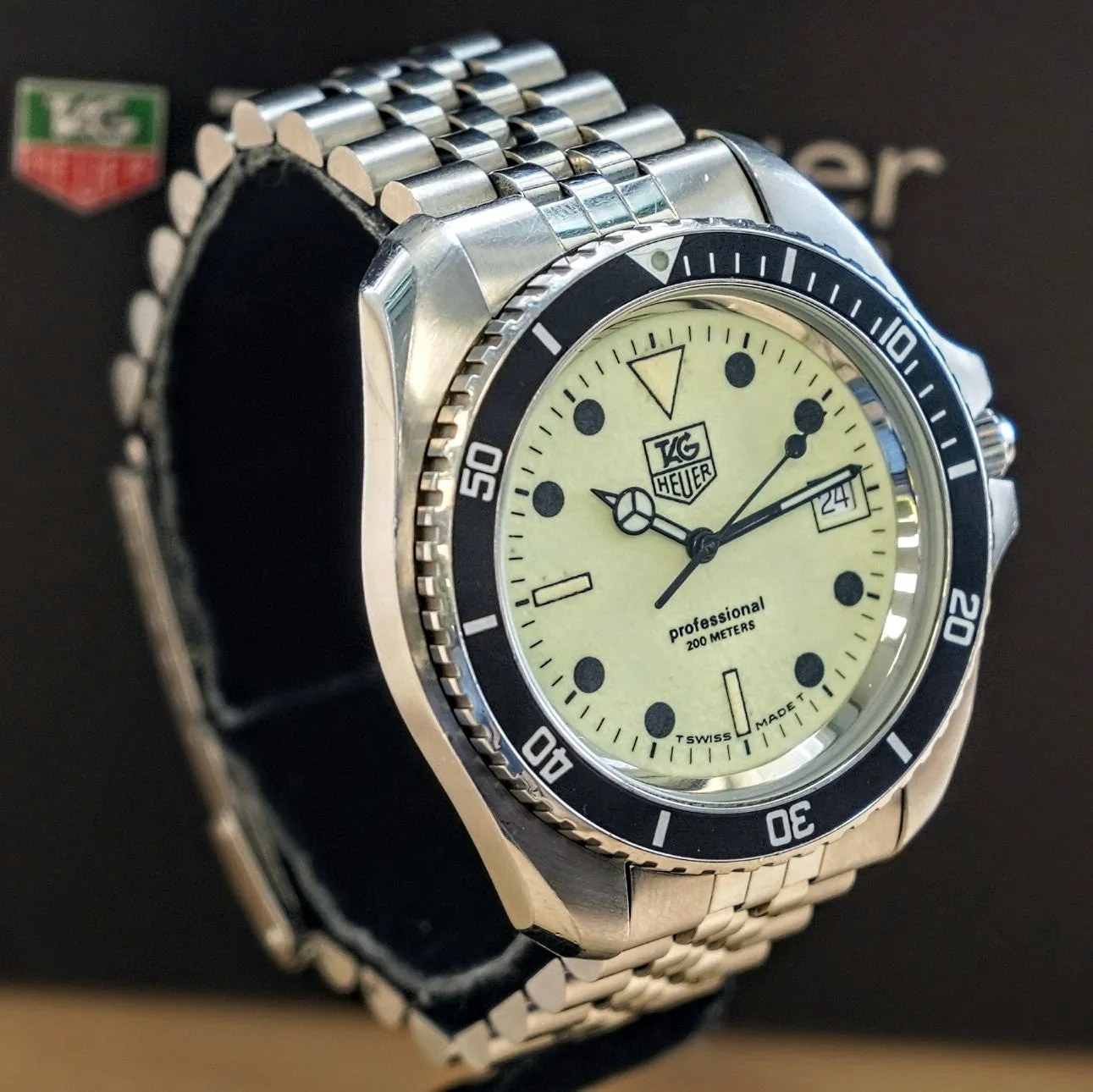 Vintage TAG HUER 1000 Night Diver Watch 42mm 980.032N Jumbo Lume Dial - Original Bracelet - Double Box!