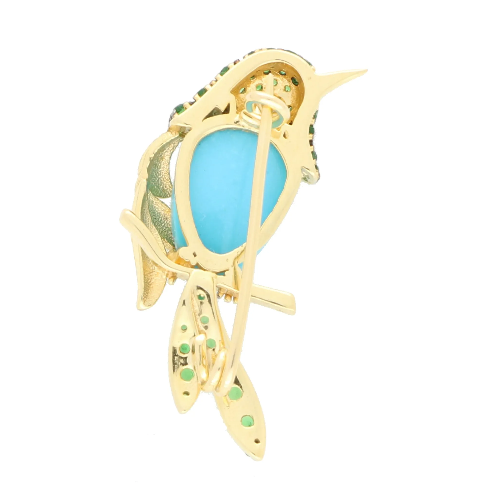 Vintage Turquoise, Diamond and Tsavorite Garnet Bird Brooch