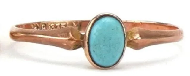 Vintage/Antique Jewellery - 9ct Rose Gold Turquoise Cabochon Ladies  Ring UK Ring Size L