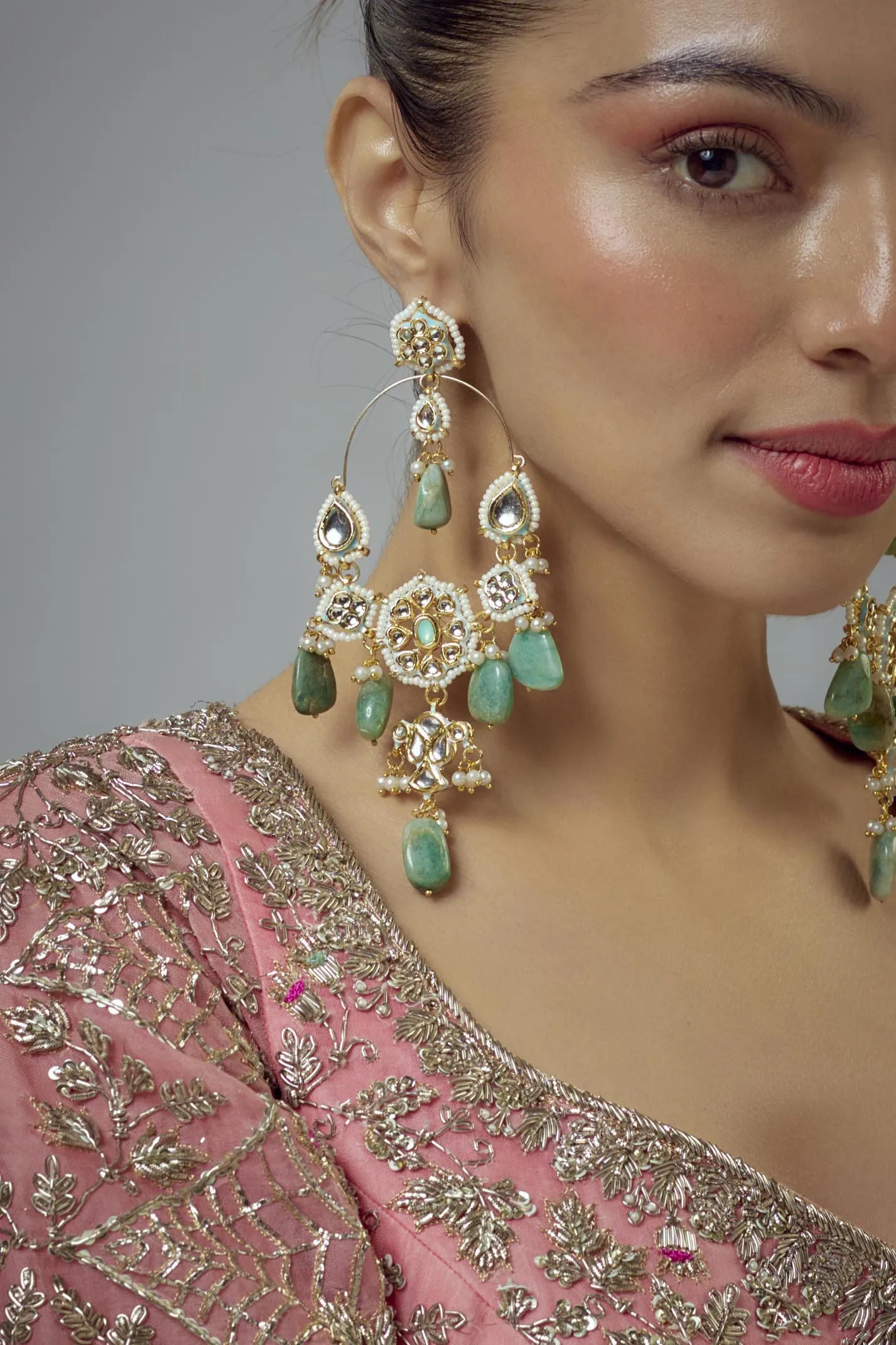 vivinia BY VIDHI MEHRA Saadgi Gold Plated Green Kundan, Polki Womens Pair of Danglers Earrings (Freesize)