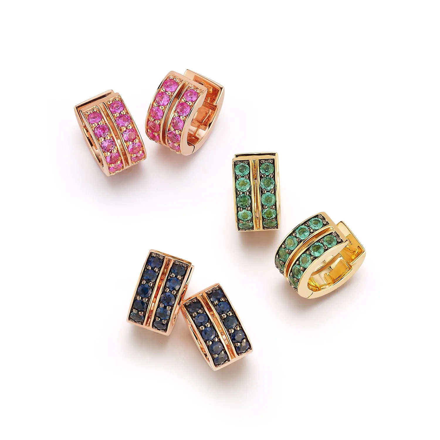 WF CLASSIC 18K AND GREEN EMERALD DOUBLE ROW HUGGIES