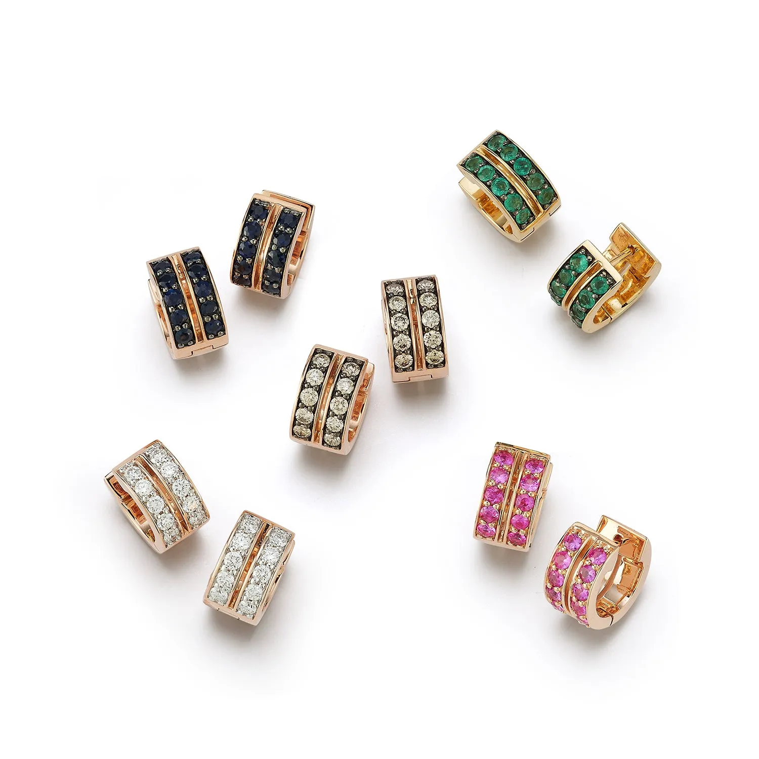 WF CLASSIC 18K AND GREEN EMERALD DOUBLE ROW HUGGIES