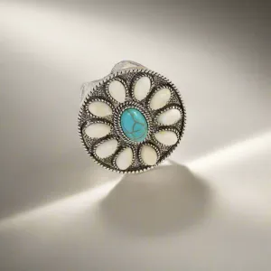 White Blue Turquoise Oval Ring