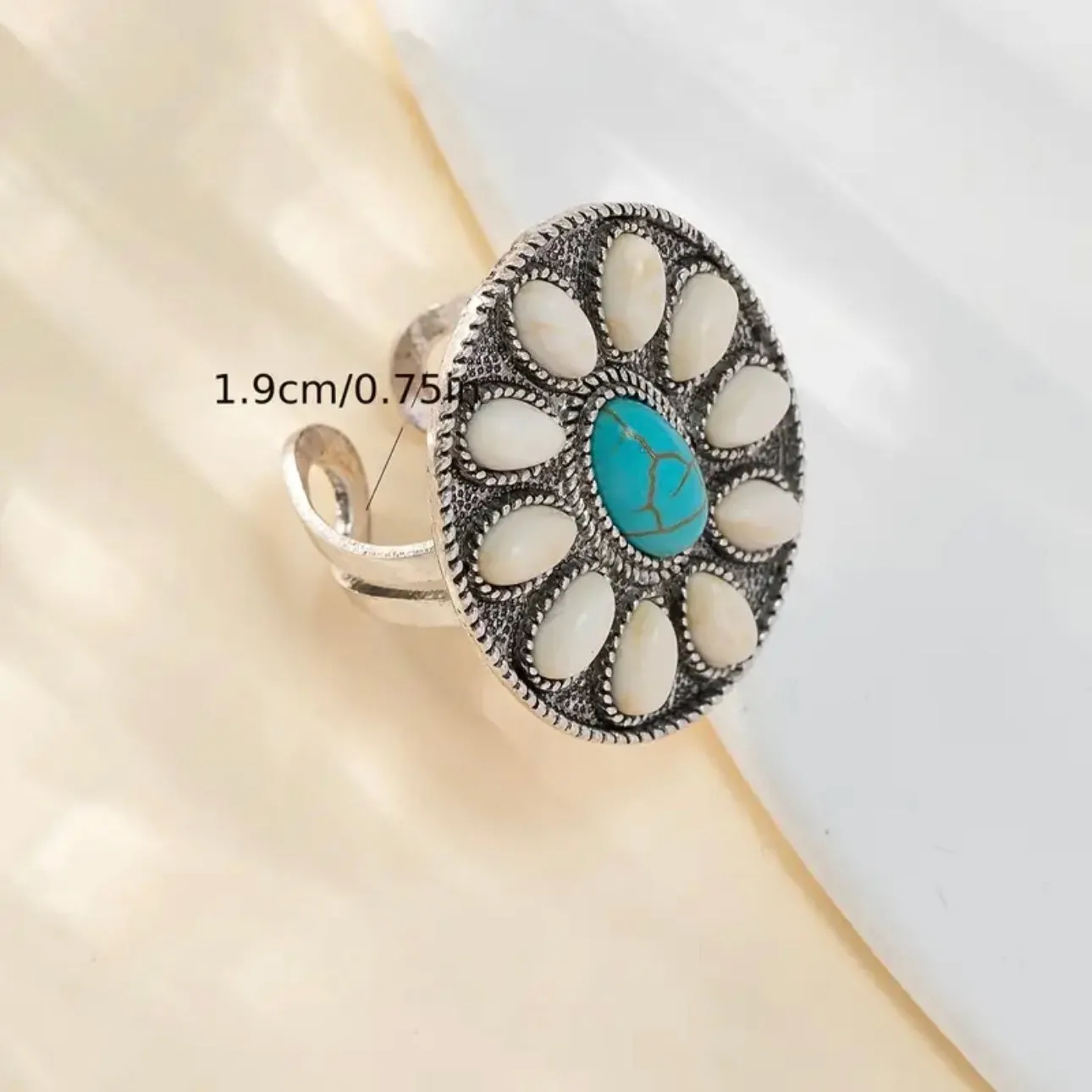 White Blue Turquoise Oval Ring
