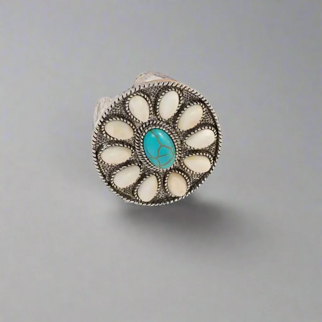 White Blue Turquoise Oval Ring