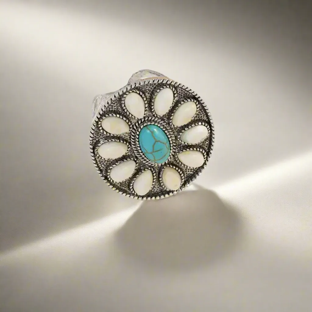 White Blue Turquoise Oval Ring