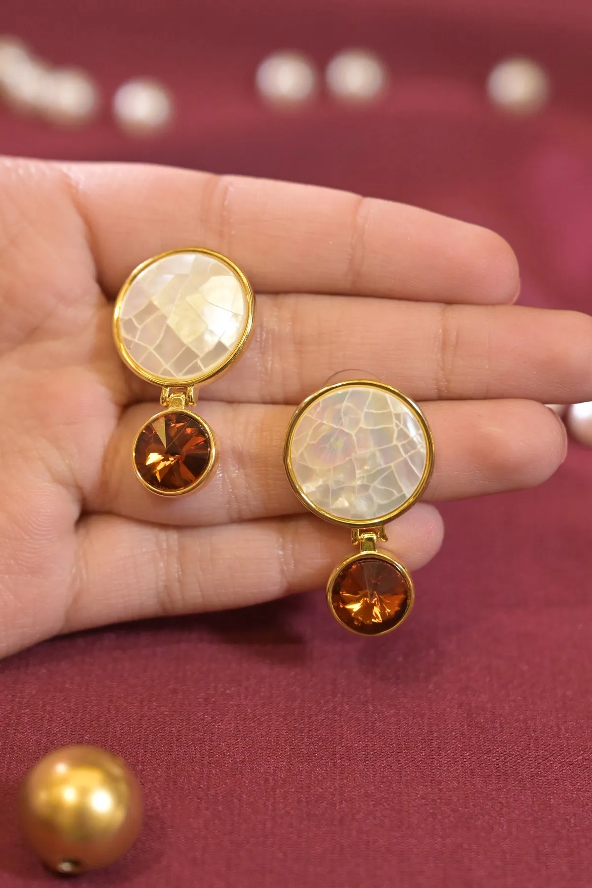 White Circle Ruby Drop Earrings