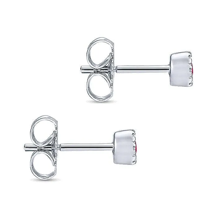 White Gold Petite Ruby & Halo Diamond Stud Earrings