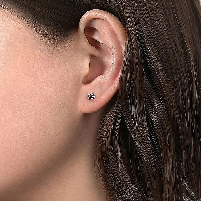White Gold Petite Ruby & Halo Diamond Stud Earrings