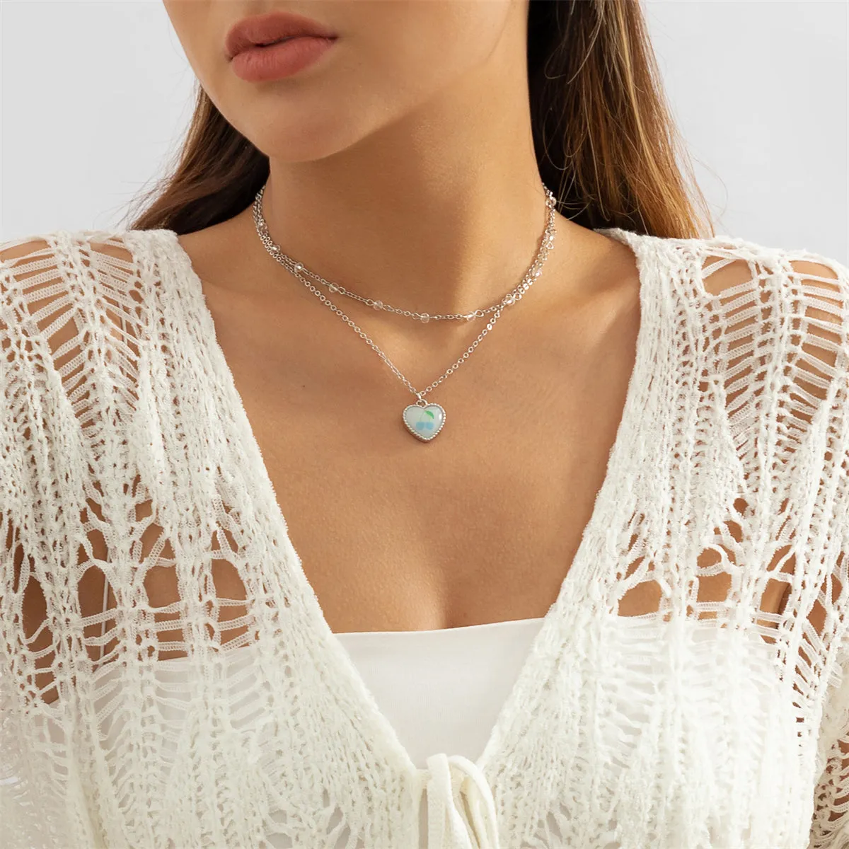 White Resin & Silver-Plated Cherry Heart Pendant Necklace
