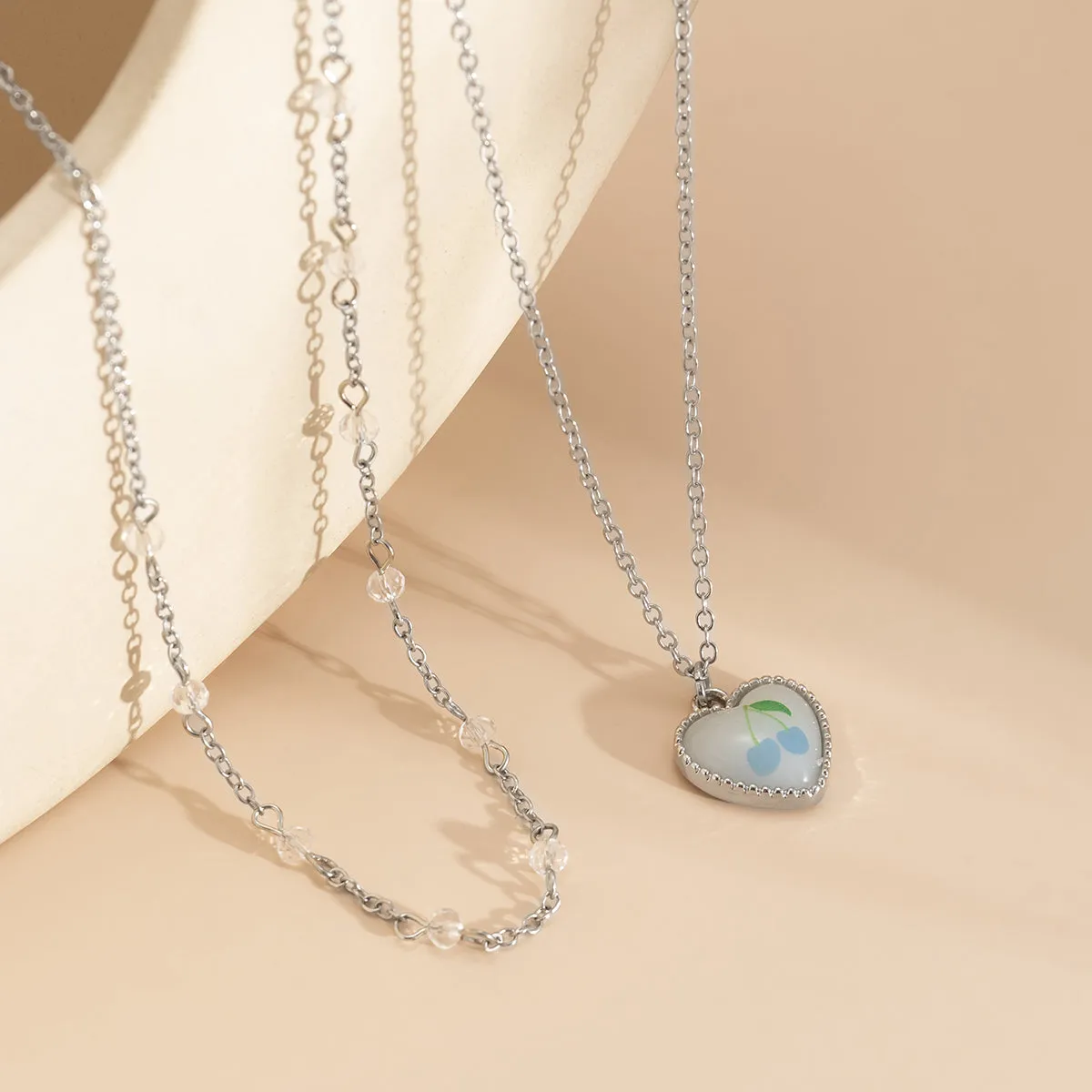 White Resin & Silver-Plated Cherry Heart Pendant Necklace
