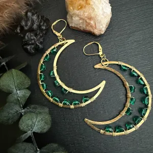 Wicked Emerald Crescent Moon Earrings
