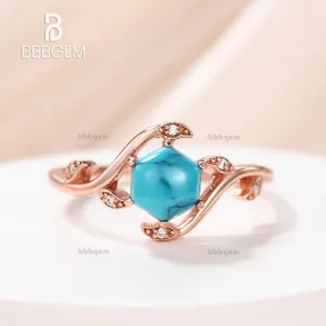 Willow Ring With Hexagon Shaped Black Turquoise Nature Inspired Willow Diamond Engagement Ring