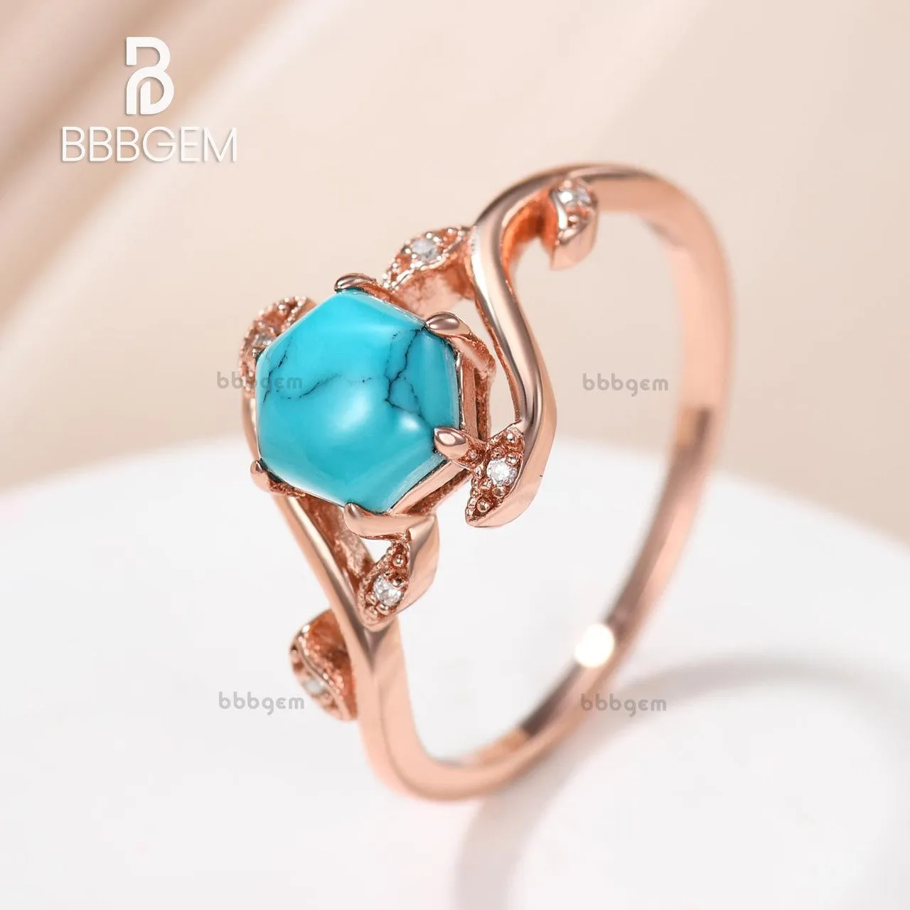 Willow Ring With Hexagon Shaped Black Turquoise Nature Inspired Willow Diamond Engagement Ring