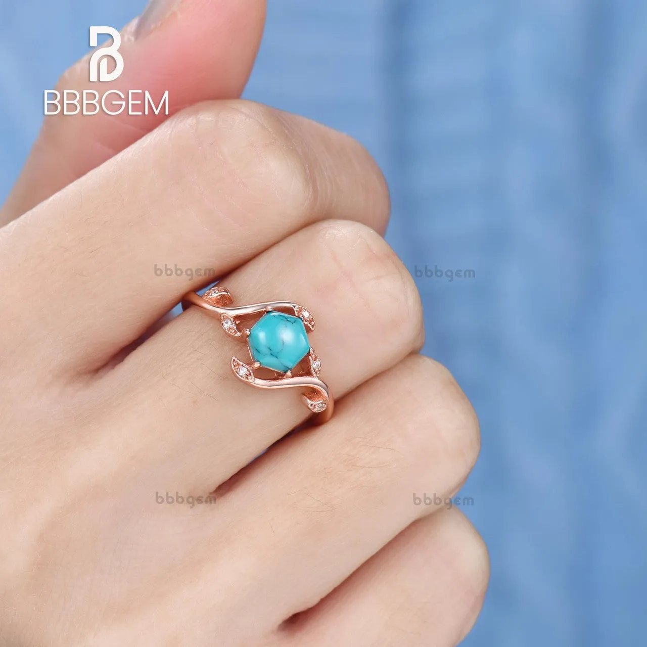 Willow Ring With Hexagon Shaped Black Turquoise Nature Inspired Willow Diamond Engagement Ring