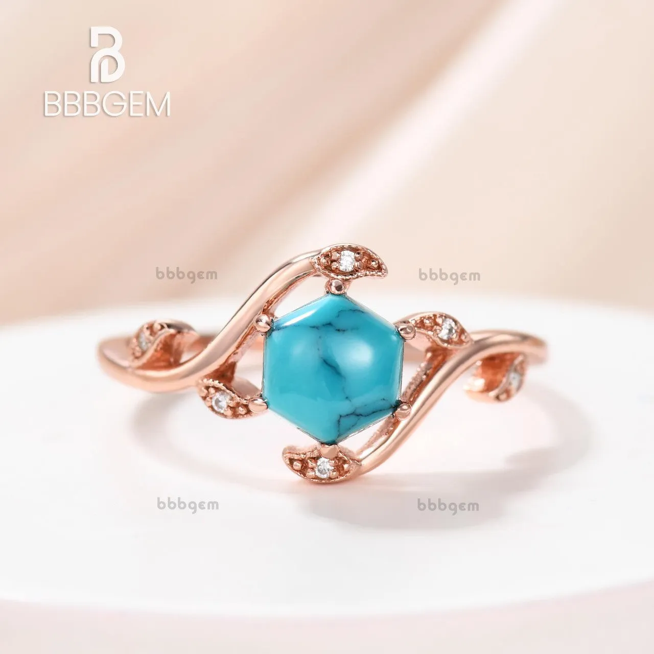 Willow Ring With Hexagon Shaped Black Turquoise Nature Inspired Willow Diamond Engagement Ring