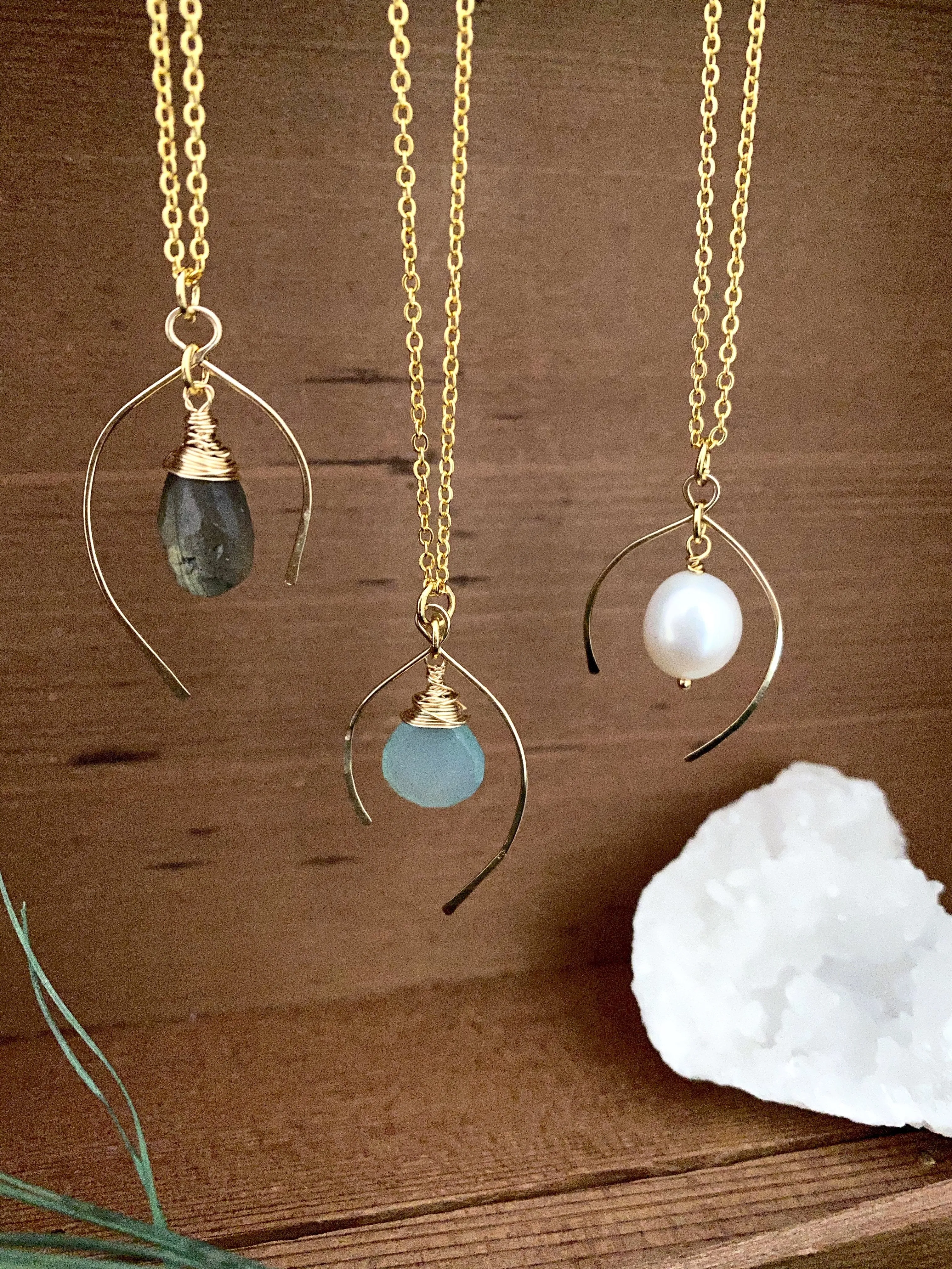 Wishbone Necklace with a Labradorite Drop