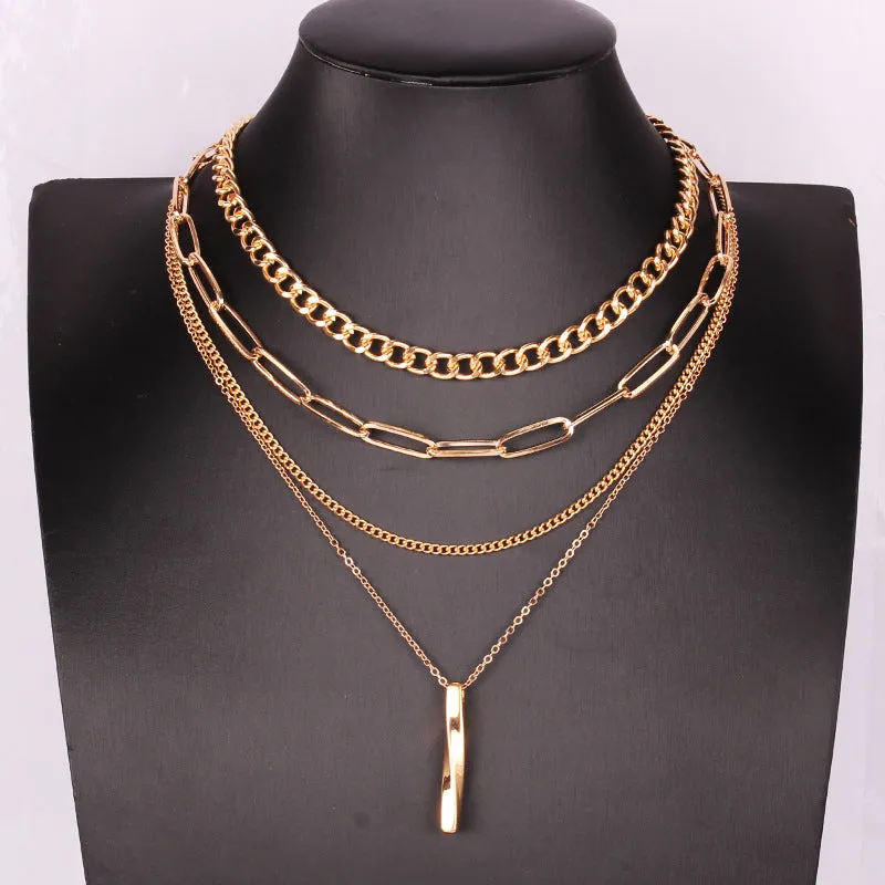 Women's 4pcs/Set Fashion Punk Style Layered Chain Necklaces
