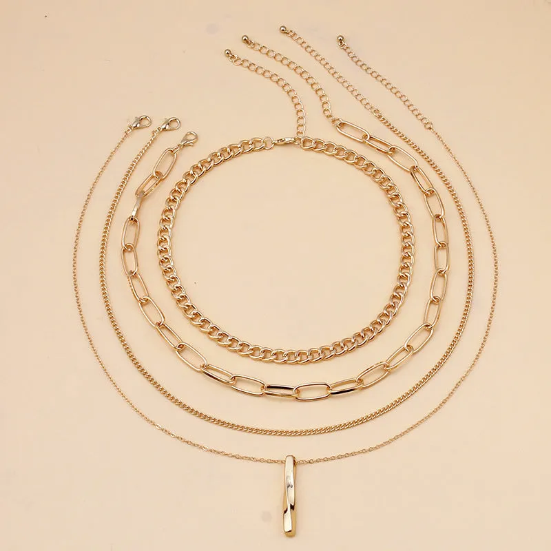 Women's 4pcs/Set Fashion Punk Style Layered Chain Necklaces