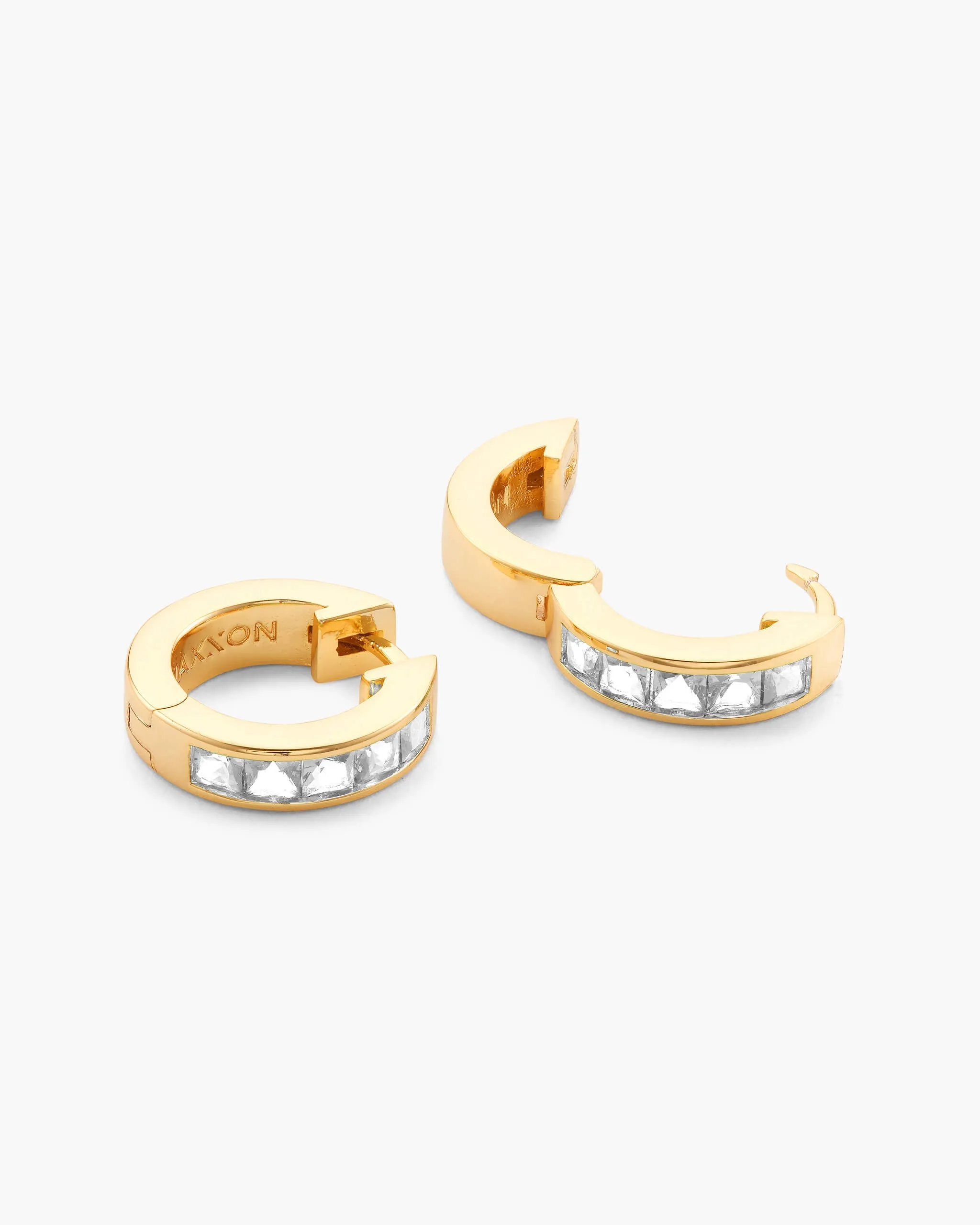 Women's Emerald Cut Inset Hoop Earrings - Gold
